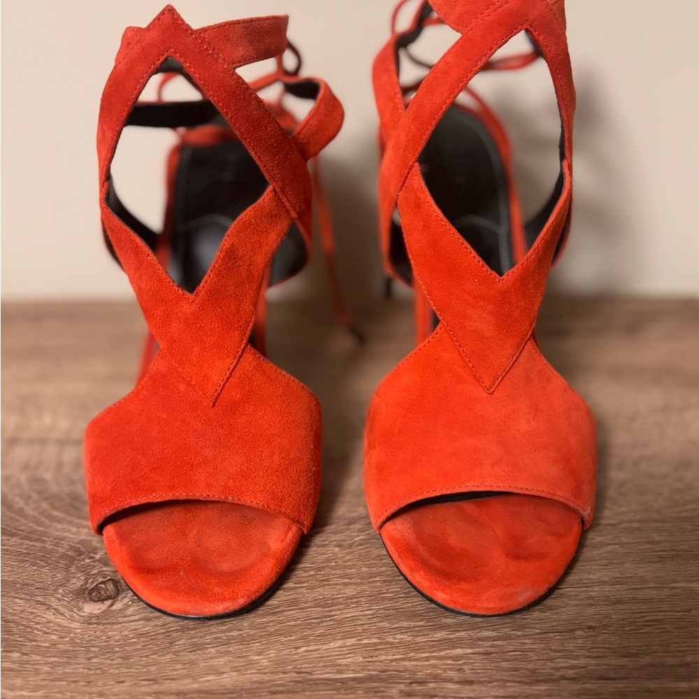 Kendall & Kylie Orange/Red Suede Strappy High Heel Sandals